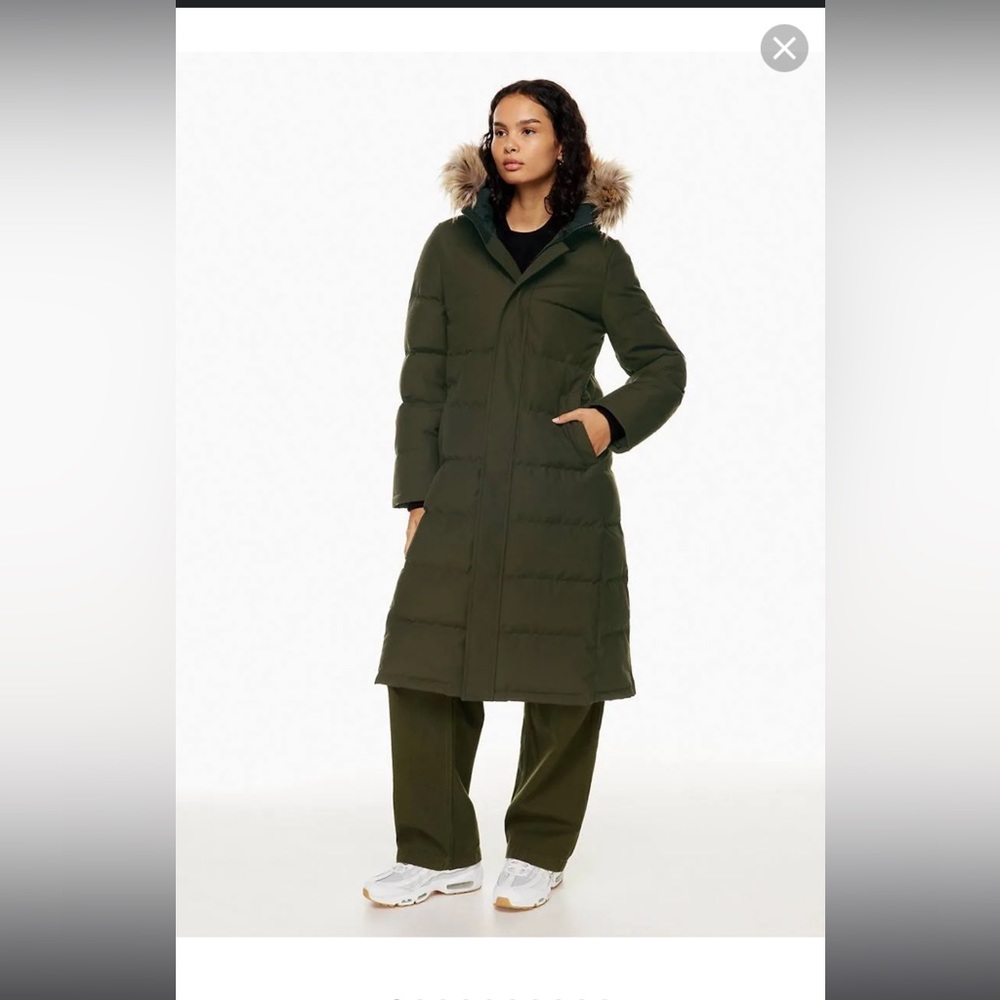 Tna Women's The Powder Parka Long Jacket in Dark Olive Size XXSmall